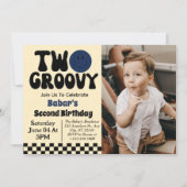 ツー・グルーヴィー・ボーイ 2歳の誕生日写真 招待状 (正面)