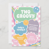 ツー・グルーヴィー・レトロ・ヒッピーの2歳の誕生日 招待状 (正面)
