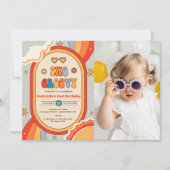 ツー・グルーヴィー・レトロ・レインボー 2歳の誕生日パーティーの写真 招待状 (正面)