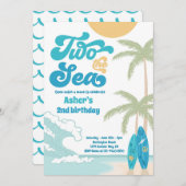 ツー ザ シー レトロ サーフボード ビーチ 2歳の誕生日 招待状 (正面/裏面)