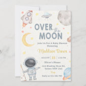 ツー・ザ・ムーン・アウト・オブ・スペース・ブルー・ベイビーシャワー・パーティー 招待状 (正面)