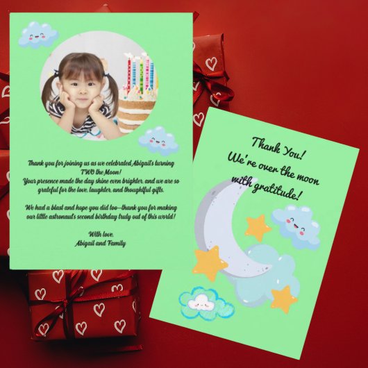 ツー・ザ・ムーン・キュートな誕生日写真の感謝カード 招待状