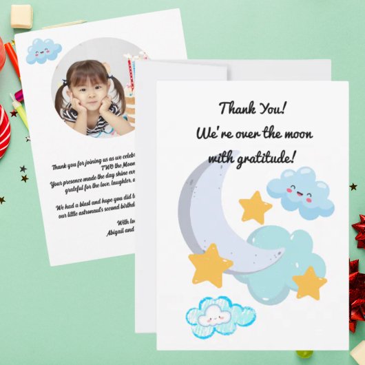 ツー・ザ・ムーン・キュートな誕生日写真の感謝カード 招待状