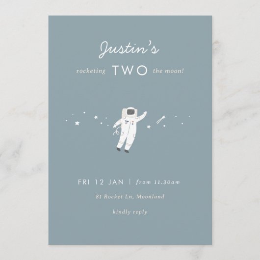ツー・ザ・ムーン スペースパーティー 2歳の誕生日招待状 招待状 (正面)