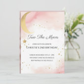 ツー ザ ムーン：2歳の誕生日招待状 ピンクゴールド 招待状 (スタンド正面)