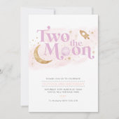 ツー・ザ・ムーン 2歳 誕生日 女の子 パープル ゴールド 招待状 (正面)