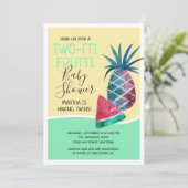 ツー・ッティフルッティ ジェンダーニュートラル双子ベイビーシャワー 招待状 (スタンド正面)