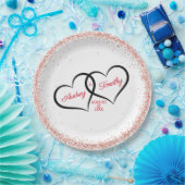 ツー ハーツ ワン ラブ ウェディング パーソナライズド ペーパープレート (パーティー)