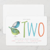 ツー・バーディーの2歳誕生日パーティー招待状 招待状 (正面/裏面)