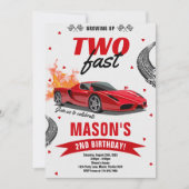 ツー・ファスト・レースカー・ボーイ 2歳の誕生日招待状 招待状 (正面)