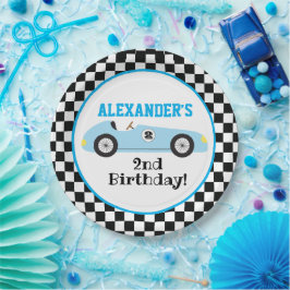 ツー・ファスト・レースカー 青いレーシングカー 男の子 誕生日 ペーパープレート