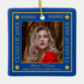 ツー フォト ブルー | ゴールド クラス 年間卒業証書 セラミックオーナメント (正面)