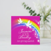 ツー ホワイト ダヴ レインボー ウェディング スクエア 招待状 (スタンド正面)