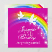 ツー ホワイト ダヴ レインボー ウェディング スクエア 招待状 (正面/裏面)