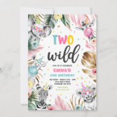 ツー ワイルド バースデー ゴールド サファリ ジャングル アニマルズ パーティー 招待状 (正面)