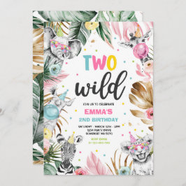 ツー ワイルド バースデー ゴールド サファリ ジャングル アニマルズ パーティー 招待状