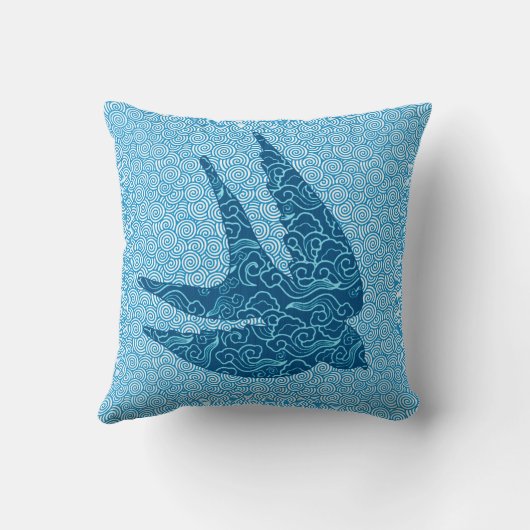 ツ日本のバメが飛ぶ中、コバルトと淡い色の青T クッション (裏面)