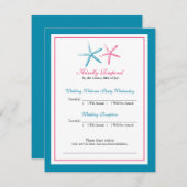 ツ星のサンゴ礁とピンクの返信カード 招待状 (正面/裏面)