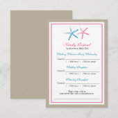 ツ星のヒトデとピーコックとピンクのRSVPカード 出欠カード (正面/裏面)