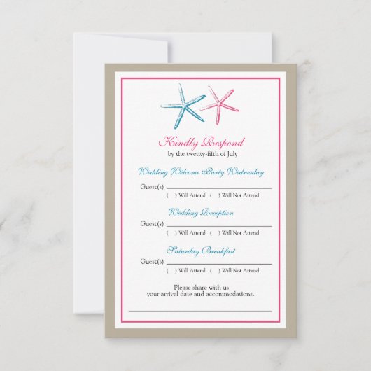 ツ星のピーコックとピンクのRSVPカード 出欠カード (正面)