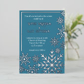 テアルブルーの冬のウェディングフォイル雪フレーク 箔招待状 (立ち正面)