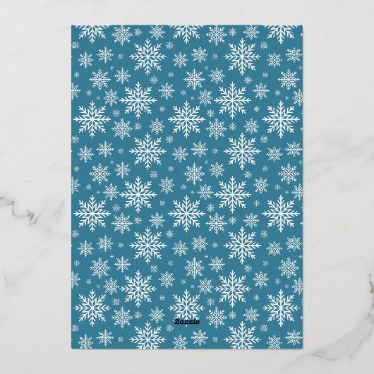 テアルブルーの冬のウェディングフォイル雪フレーク 箔招待状 (裏面)