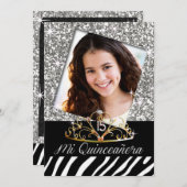 ティきらきら光るアラゼブラキンセアニェラ15誕生日シルバー 招待状 (正面/裏面)