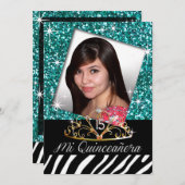 ティきらきら光るアラゼブラキンセアニェラ15th誕生日|ティール(緑がかった色) 招待状 (正面/裏面)