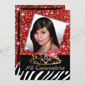 ティきらきら光るアラゼブラキンセアニェラ15th誕生日|赤 招待状 (正面/裏面)