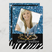 ティきらきら光るアラゼブラスイート16誕生祝い 招待状 (正面/裏面)