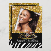 ティきらきら光るアラゼブラスイート16誕生祝い 招待状 (正面/裏面)