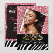 ティきらきら光るアラゼブラスイート16誕生祝い 招待状 (正面/裏面)