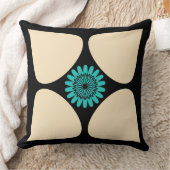 ティアドロップフラワークリームターコイズブラックグラフィック クッション (ブランケット)