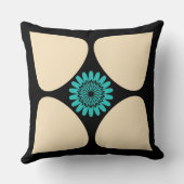 ティアドロップフラワークリームターコイズブラックグラフィック クッション (裏面)