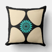 ティアドロップフラワークリームターコイズブラックグラフィック クッション (正面)