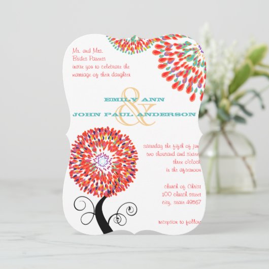 ティアドロップフラワーツリー結婚式招待状 招待状 (スタンド正面)