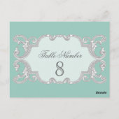 ティアドロップレース、アクアブルーテーブル番号カード ポストカード (裏面)