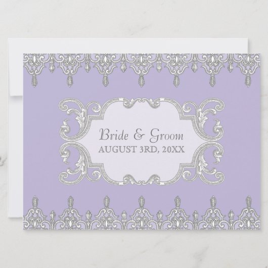 ティアドロップレース、ラベンダー&グレー – ウェディング招待 招待状 (裏面)