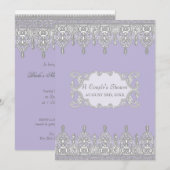 ティアドロップレース,ラベンダー&グレー – ブライダルシャワー 招待状 (正面/裏面)