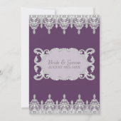 ティアドロップレース、紫とグレー – 日付を保存 招待状 (裏面)