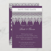 ティアドロップレース、紫とグレー – 日付を保存 招待状 (正面/裏面)