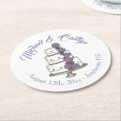 ティアド・パープル結婚フローラのケーキブライダルシャワー ラウンドペーパーコースター (アングル)