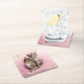 ティアラおよびピンクのきらめくチュチュの甘い子ネコ スクエアペーパーコースター (インサイチュ)