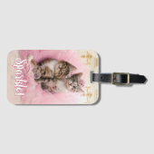 ティアラおよびピンクのきらめくチュチュの甘い子ネコ ラゲッジタグ (正面横)