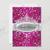 ティアラかわいらしスパークルフラワーピンク甘い16 招待状 (正面)