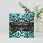 ティアラかわいらし&ボウティール(緑がかった色)スウィート16招待状 招待状 (スタンド正面)