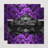 ティアラかわいらし&ボウパープルスウィート16招待状 招待状 (正面/裏面)