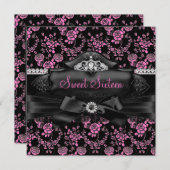 ティアラかわいらし&ボウピンクスウィート16招待状 招待状 (正面/裏面)