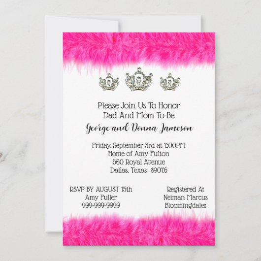 ティアラとフラフベビープリンセスシャワー 招待状 (正面)