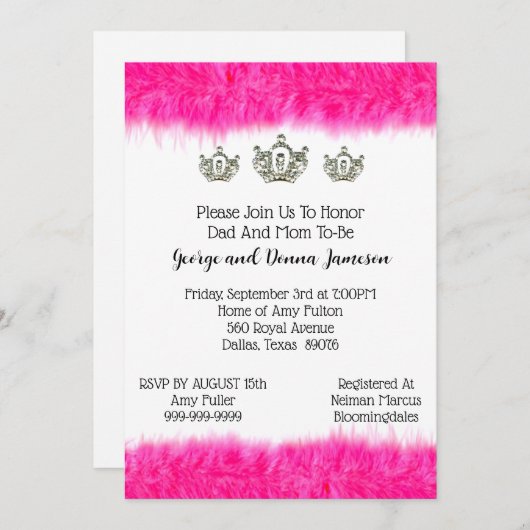 ティアラとフラフベビープリンセスシャワー 招待状 (正面/裏面)